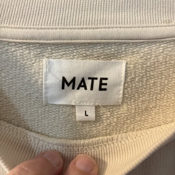 MATE the Label Organic Fleece Shrunken Crew Neck Sweatshirt Bone Large Lounge - Picture 8 of 10